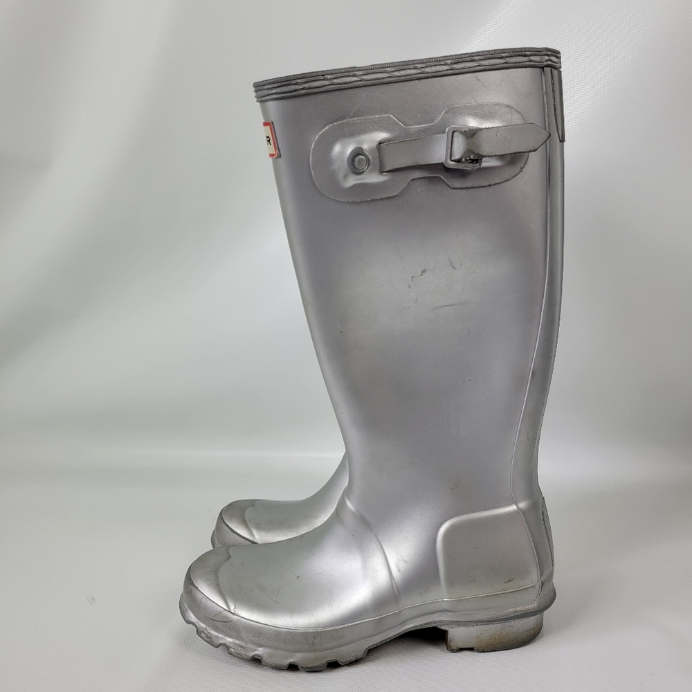 HUNTER Silver Tall Weighted Rain Boots B4/G5 - Picture 1 of 13